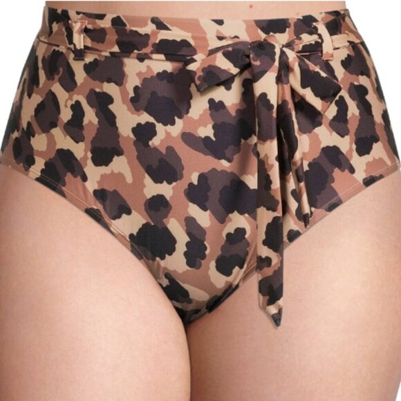 Social Angel Women's Plus Leopard Print High Waist Swimsuit Bottoms 1X - Picture 1 of 5